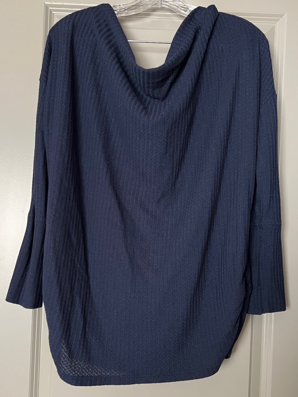 Navy Off-the-Shoulder Cowl Neck Sweater
